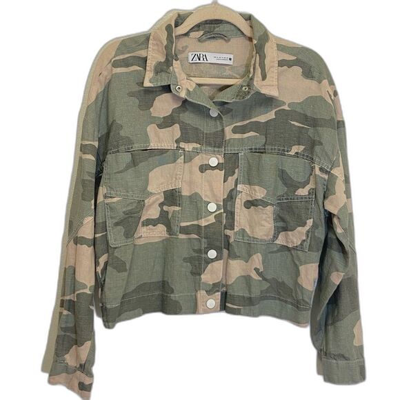 ZARA - Camo Cropped Jacket Linen Blend  - Women's size S - Picture 1 of 10